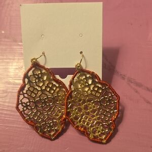 Elegant Gold and Orange Floral Earrings